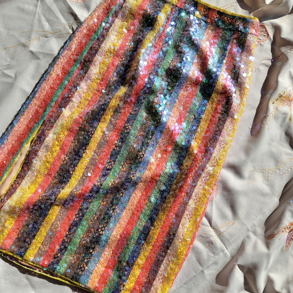 anthropologie maeve sequin Palette Midi Rainbow Striped Skirt Size 4 - Picture 2 of 3